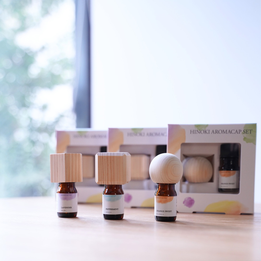 Hinoki aroma cap set (square x peppermint essential oil)