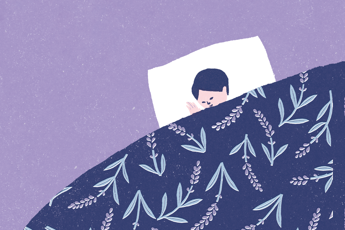 ねむり前のひととき、香りに包まれて眠るイメージイラスト